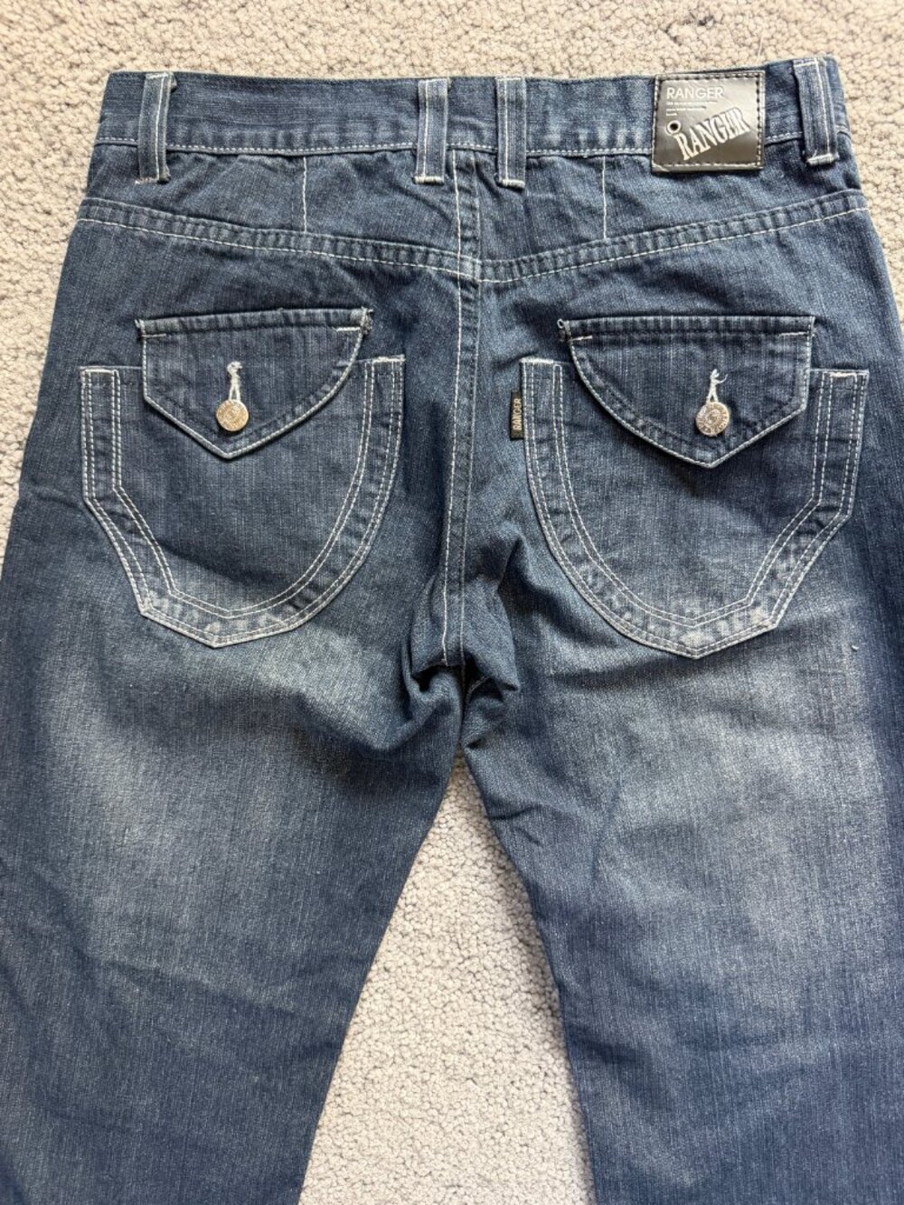 Ranger Vintage Y2K Flap Pocket Jeans Mens 30x32 Dark Wash Stitch Streetwear - Picture 9 of 11